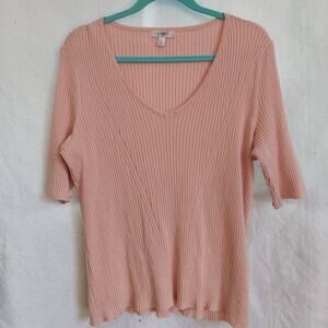 Roz & Ali Sweater Top Women XL Pink Ribbed